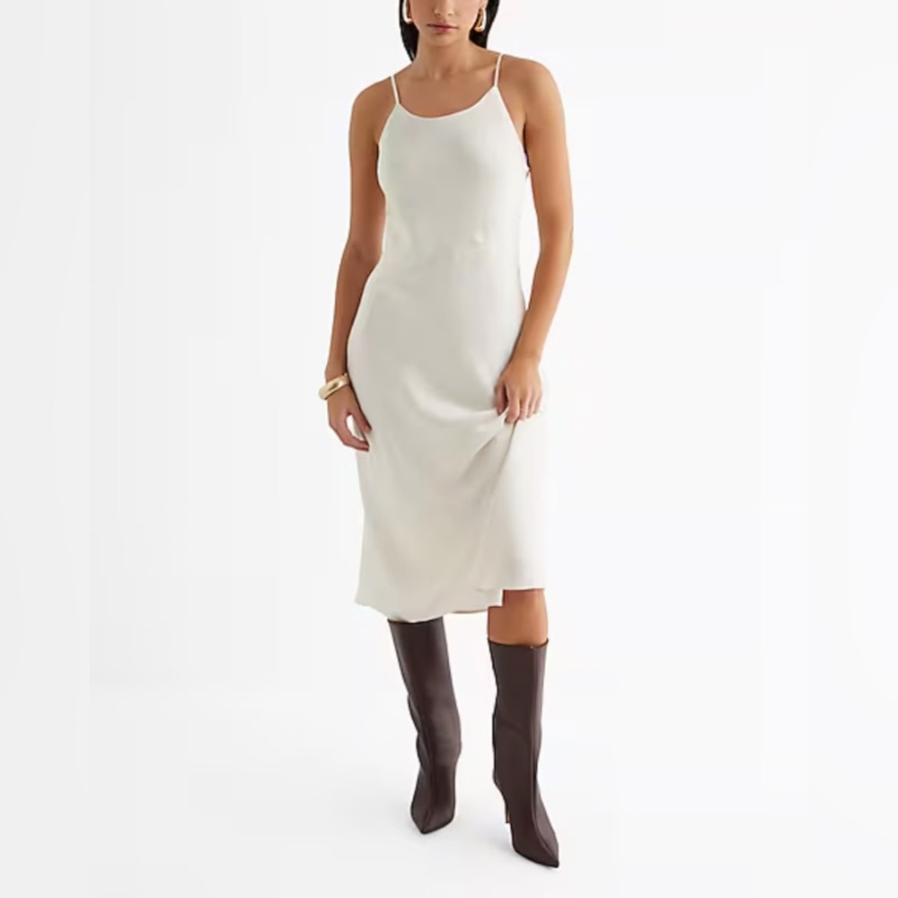Express Ivory dress Satin Scoop Neck Downtown Cami Slip midi bride bridal - Picture 1 of 9